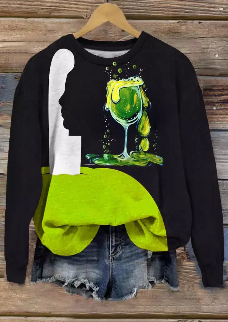 Halloween Happy Hour Wine Glass Color Block Sweatshirt socialshop