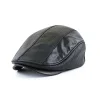 Men's Retro Beret Stitched Crocodile PU Leather Peaked Cap by Inlyline