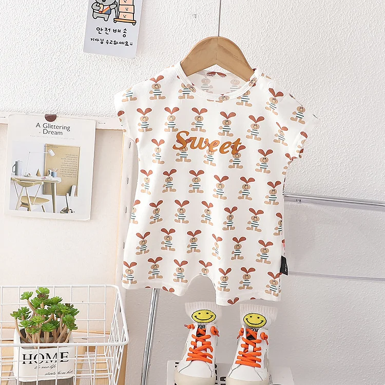 Baby Boy/Girl Letter & Cartoon Bee Print Short Sleeve Romper