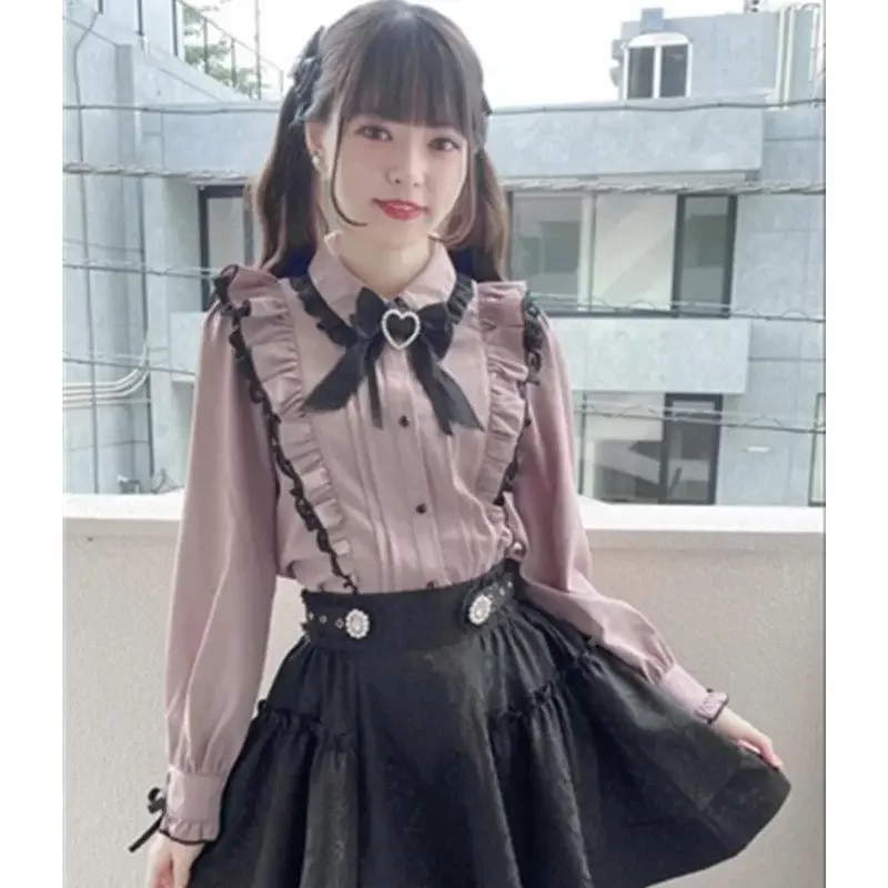 [Wetrose] Jirai Kei Clothes Costume Mine Style Cute Girl Ryousangata Japanese Kawaii Black Pink Ruffle Skirt Dress Harajuku Y2k