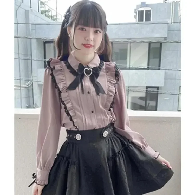 【Wetrose】Jirai Kei Clothes Costume Mine Style Cute Girl Ryousangata Japanese Kawaii Black Pink Ruffle Skirt Dress Harajuku Y2k