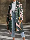Contrast Color Lapel Collar Loose Long Sleeve Buttoned Long Woolen Coat