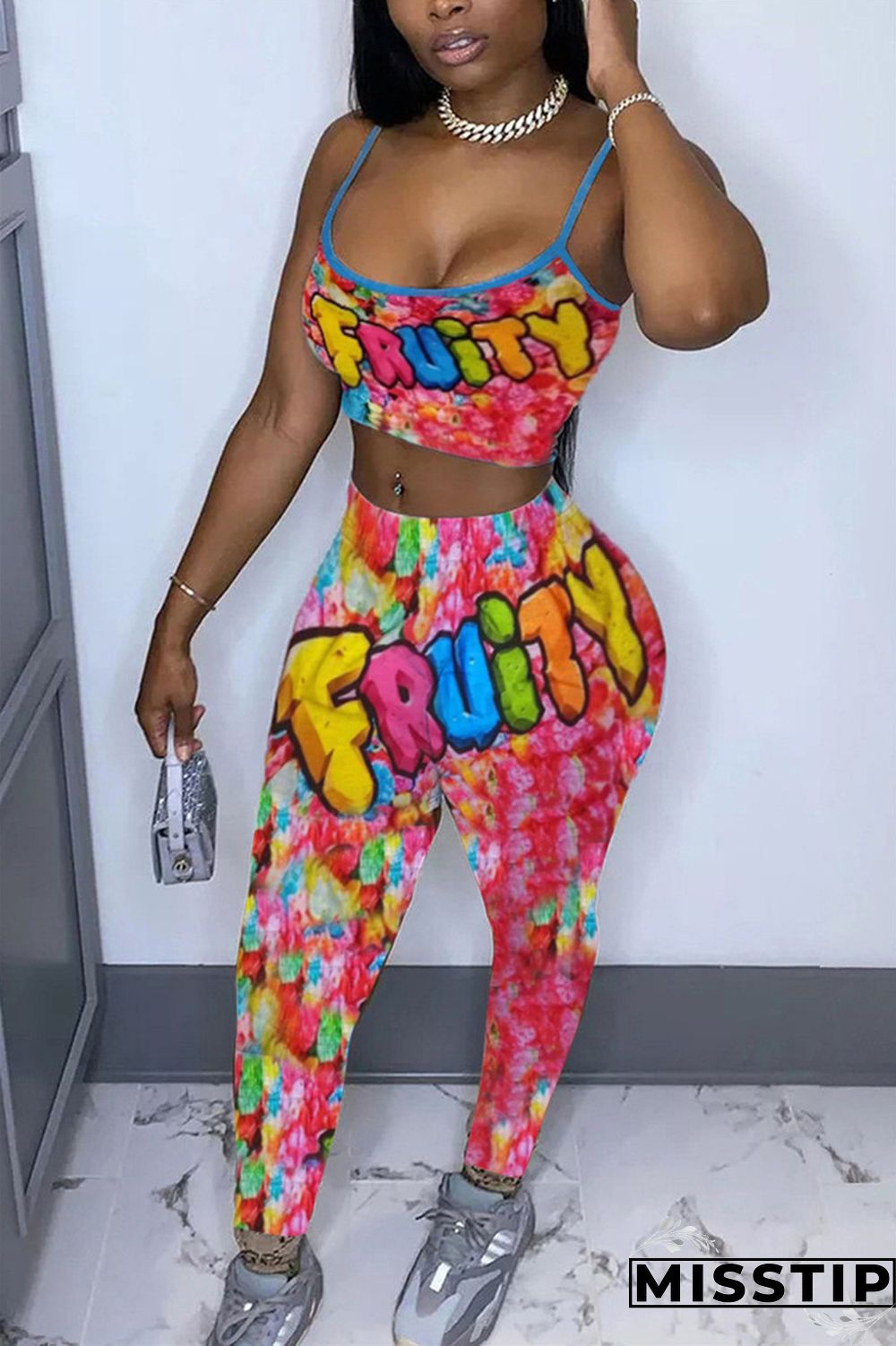 colour Casual Print pencil Sleeveless Two Pieces