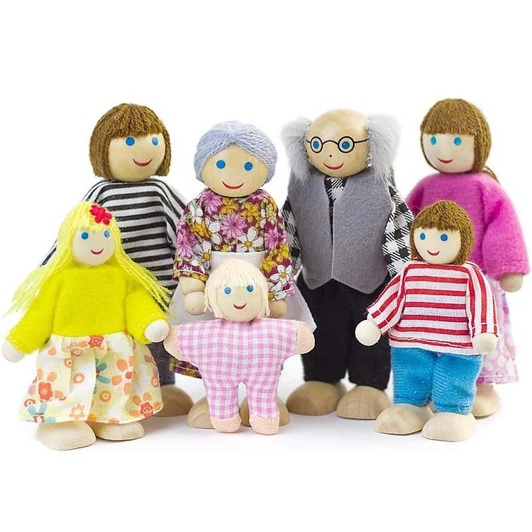 7 Poseable Wooden Dolls Family-Mayoulove