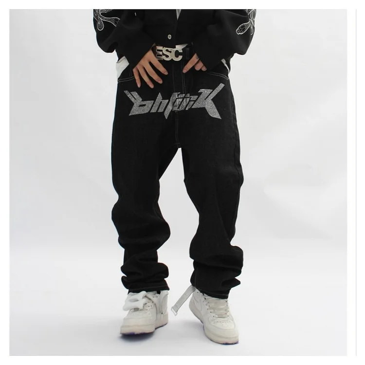 Y2k Streetwear Men's Oversize Baggy Black Jeans at Hiphopee