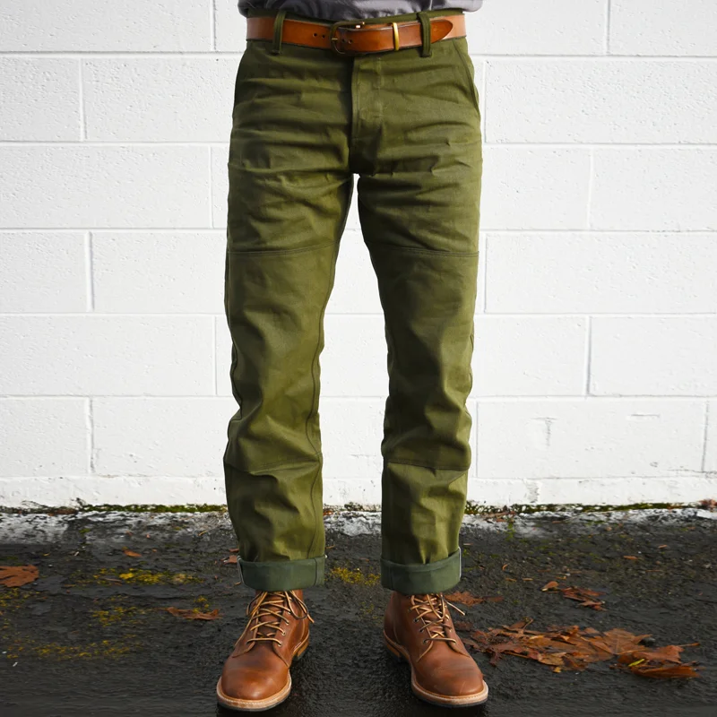Vintage 14oz Olive Warp/Dark Green Weft Trim Denim Pants