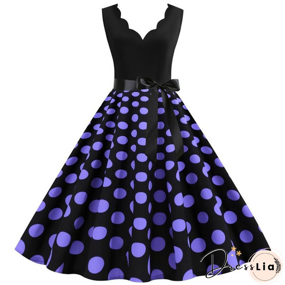 New Women's Fashion Sleeveless Casual Dresses Elegant Vintage Floral Print Rockabilly 1950S Retro Evening Party Gown Swing Pleated Dress Vestidos De Mujer