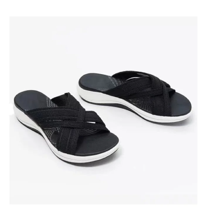 Churchf Churchf New Style Slippers Female Flat Bottom Slope With Fish Mouth Fly Weave Cross Cool Drag Female Slippers Female