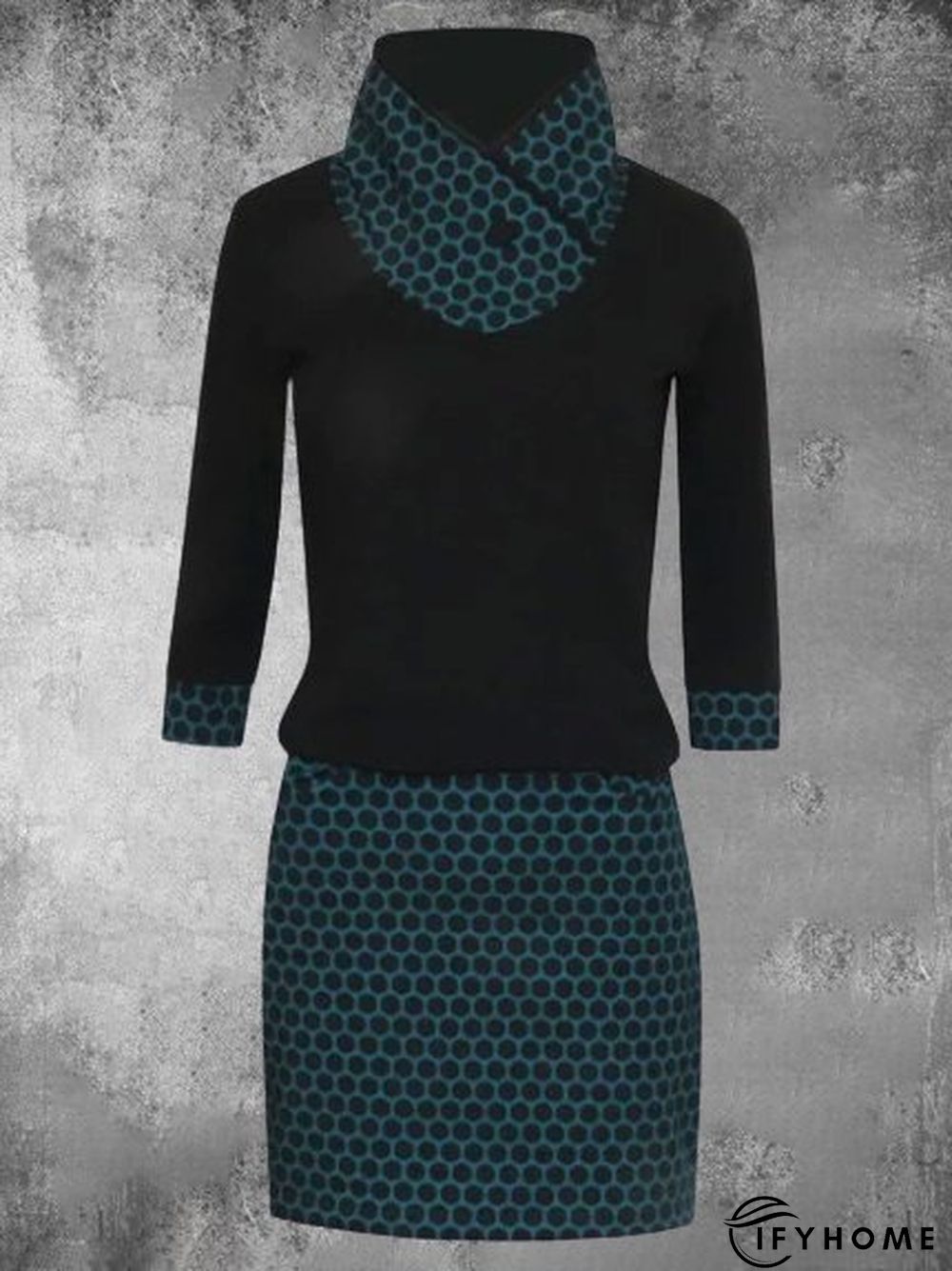 Cotton-Blend Printed Long Sleeve Casual Knitting Dress | IFYHOME