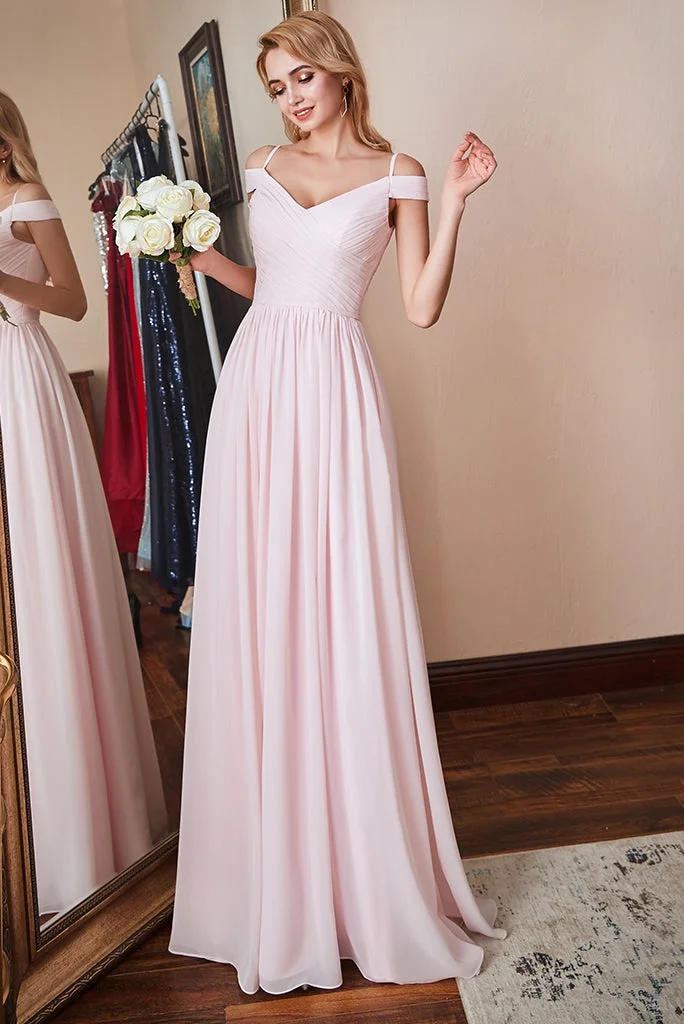 Off-the-Shoulder Blushing Pink Bridesmaid Dress | Ballbellas Ballbellas