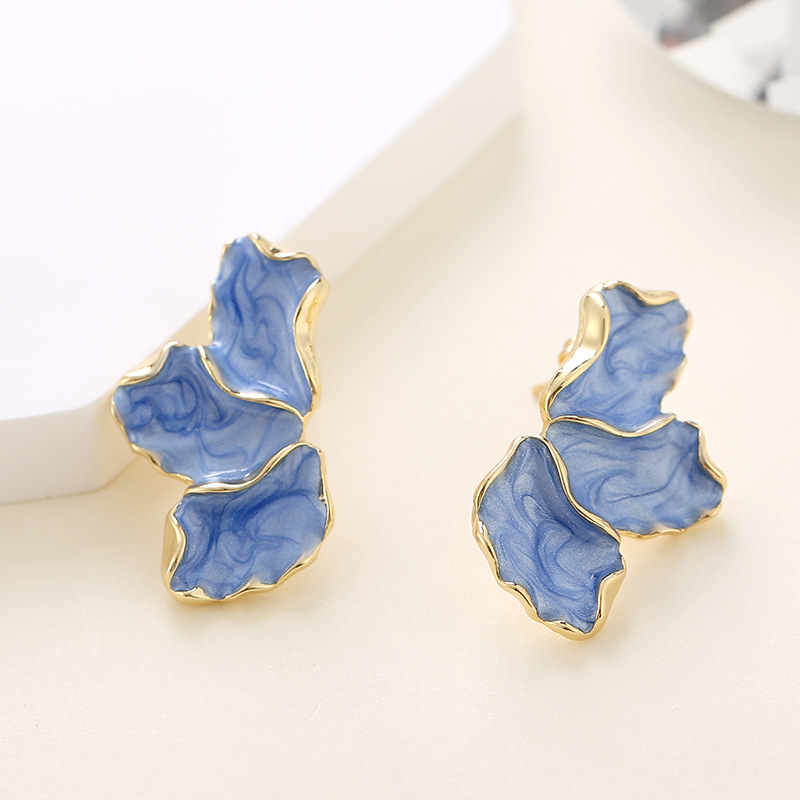 Marzikers S925 Silver Needle Fashion Maple Leaf Oil Drop Flower Earrings Sweet Temperament Colorful Petal Earrings Female