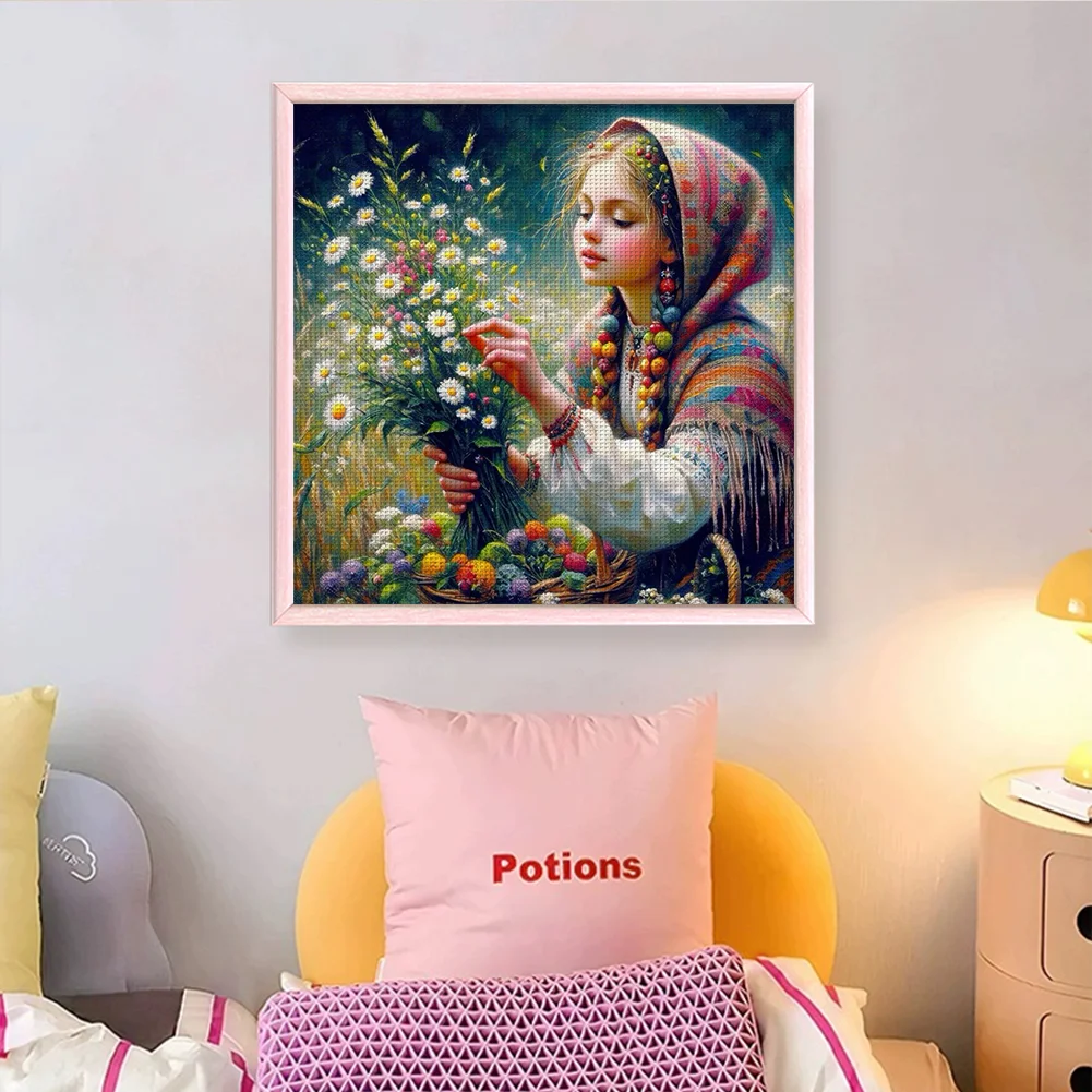 11CT Full Stamped Cross Stitch - Girl(Canvas|50*50CM)