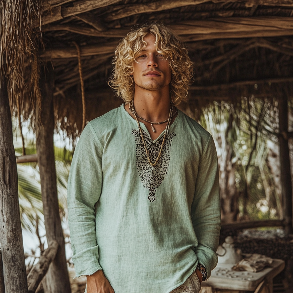 Men's Bohemian Linen Top-inspireuse