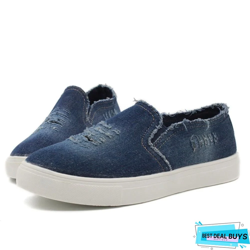 Women Denim Canvas Casual Platform Breathable Footwear Classic Loafers A Pedal Lazy Sneakers Shoes