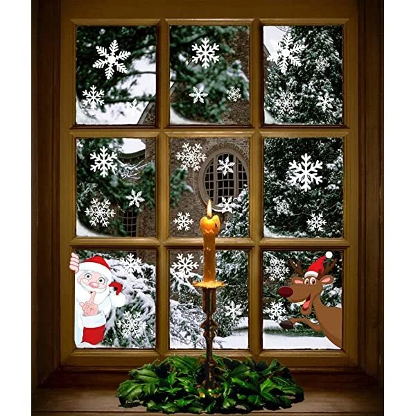 🔥kukelife🔥Christmas-320pcs Christmas snowflakes window clings decals winter wonderland decorations ornaments party supplies 9 sheets