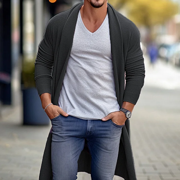 Casual Solid Long Sleeve Mid-Length Cardigan Coat