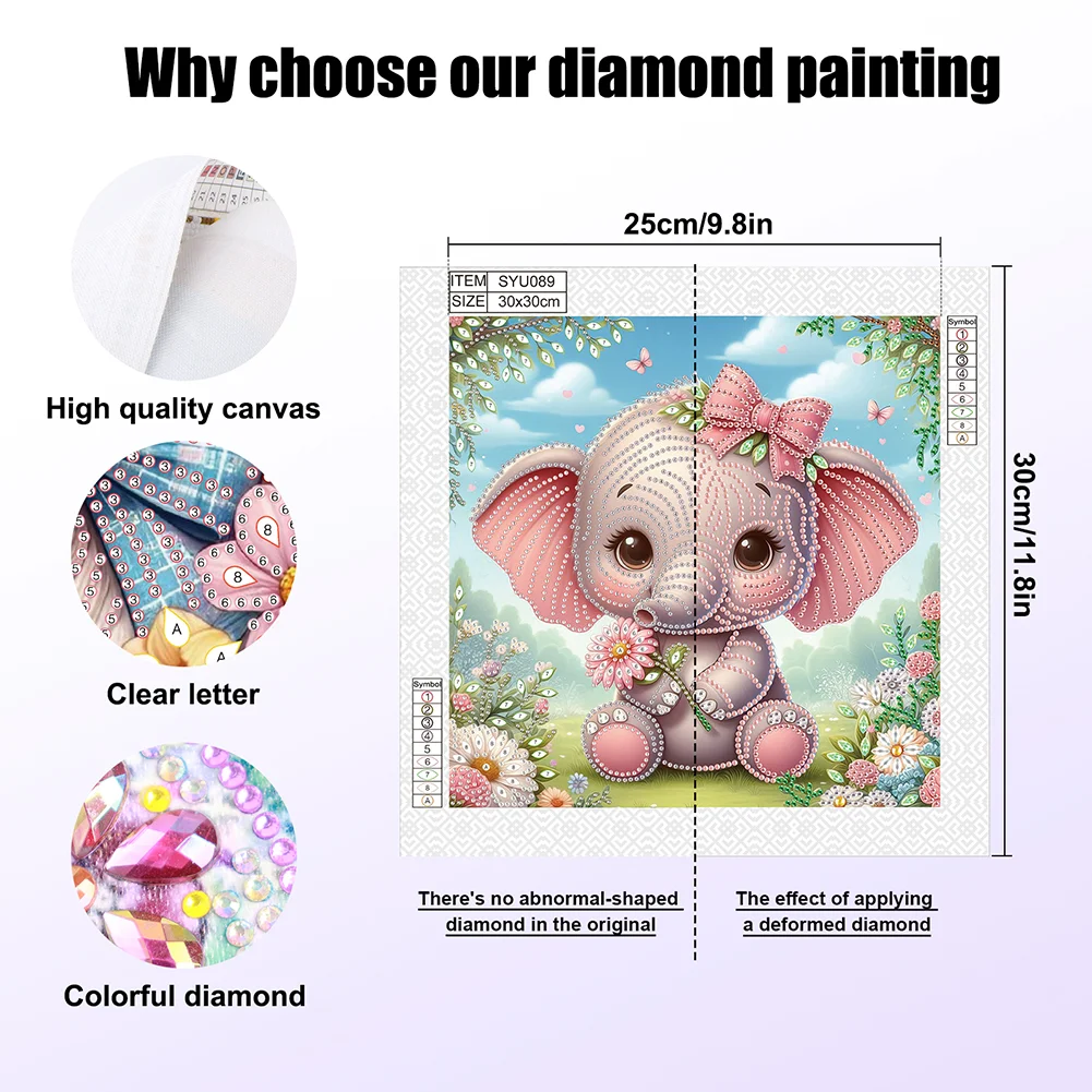 Diamond Painting - Partial Special Shaped Drill - Flower Cute Elephant(Canvas|30*30cm)
