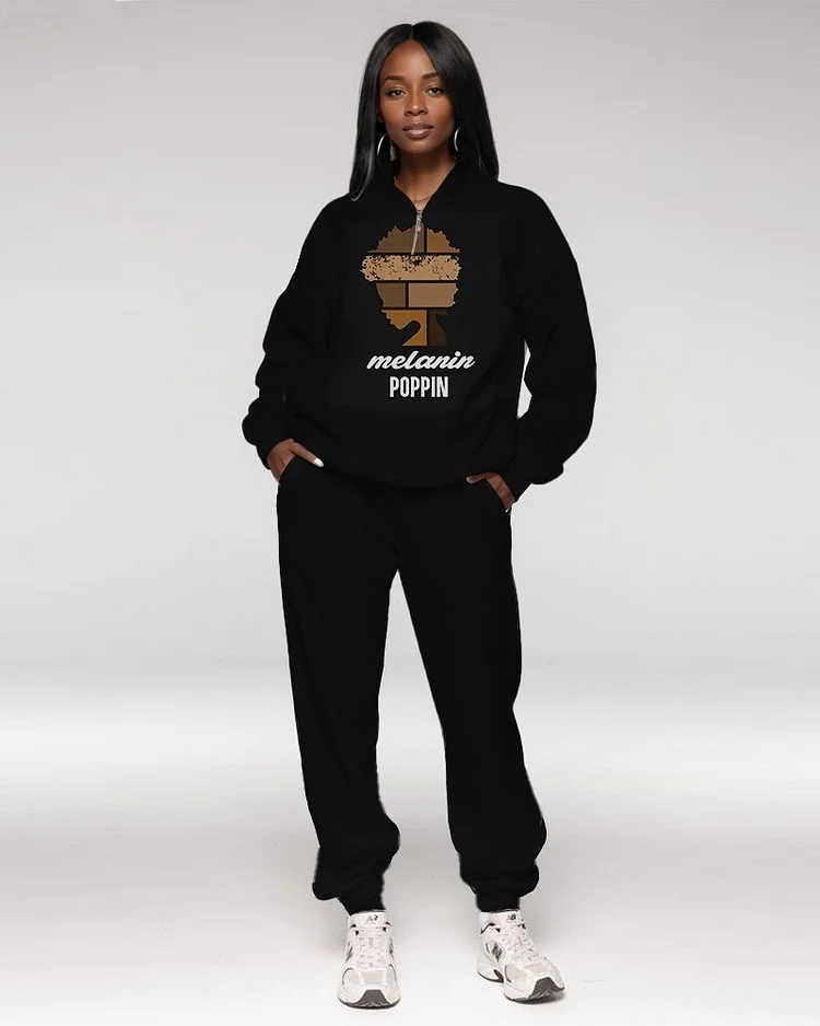 Melanin Poppin Turtleneck Zipper Long Sleeve Sweatshirt and Casual Pants Set