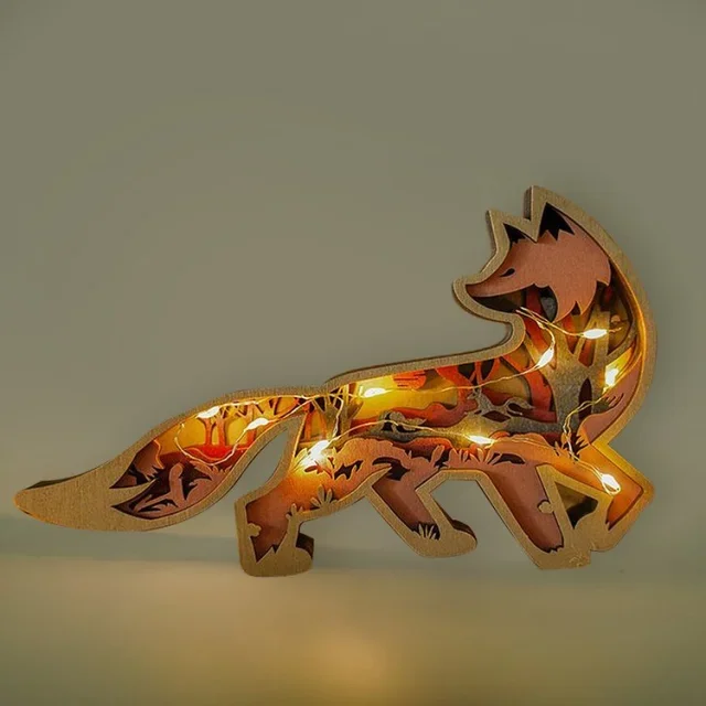 Fox Totem Wooden Home Decoration 3D Carving Animal Night Light Carving Handcraft Gift