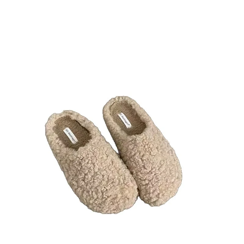 Yyvonne Retro Lamb Hair Plus Plush Fur Slippers Women's Bag Head Dragging Fairy Wind Lazy Cotton Slippers