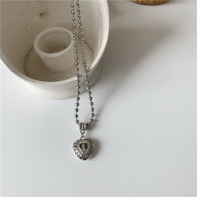 YOY-Summer Fashion Angel Love Heart Hollow Out Pendant Necklace