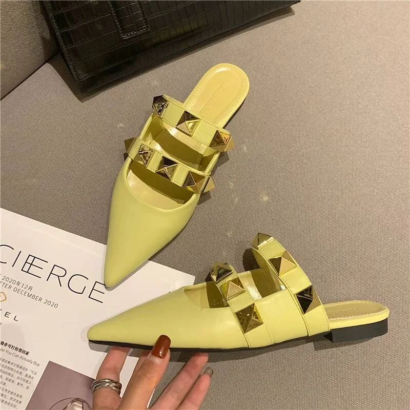 Canrulo 2021 Spring European and American Style Rivet Slippers Women Shoes Women Sandels for Women Summer