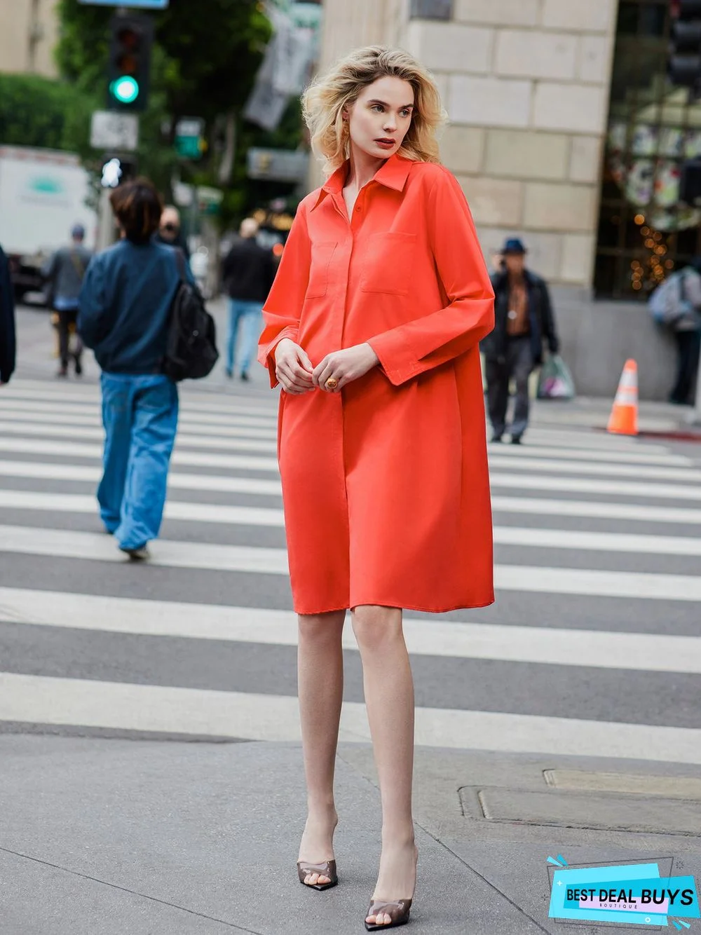 Shirt Dress Long sleeve Plain Simple Dress