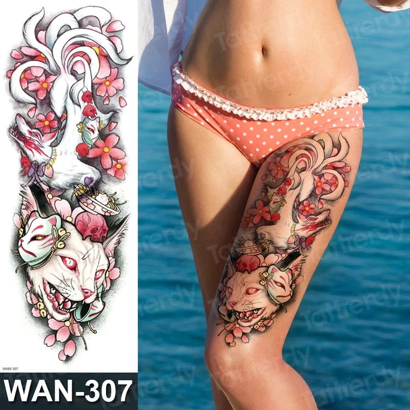 temporary tattoo women custom peony lotus fish tattoo body leg thigh full arm sleeve tattoo stickers sexy waterproof big size