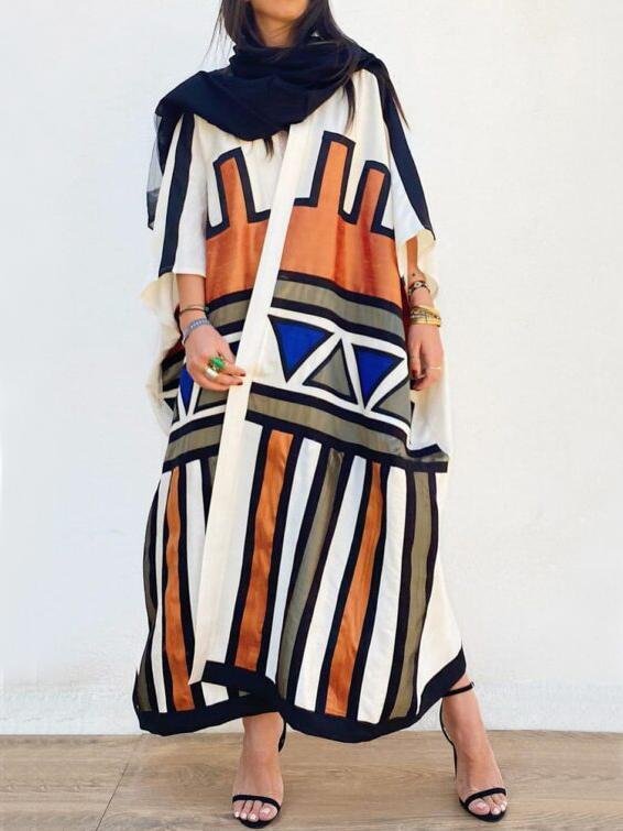Color geometric women baggy abaya cardigan