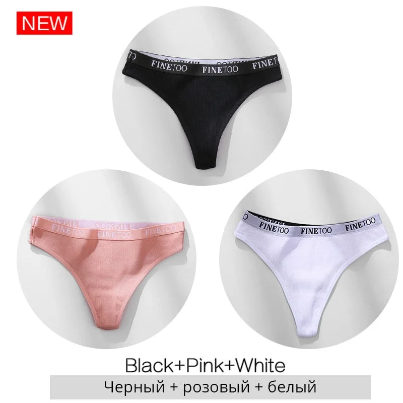 FINETOO Cotton Thongs Women Wide Belt Letter G-string Underwear M-XL Girls T-back Underpants Comfortable Thong Panties Lingerie