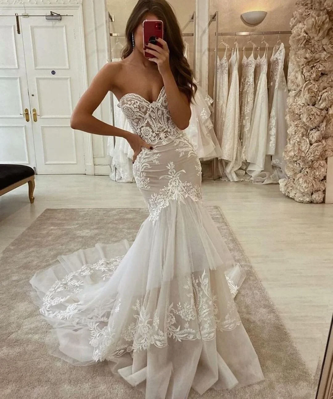 Daisda Charming Sweetheart Mermaid Ruffles Tulle Wedding Dress With ...