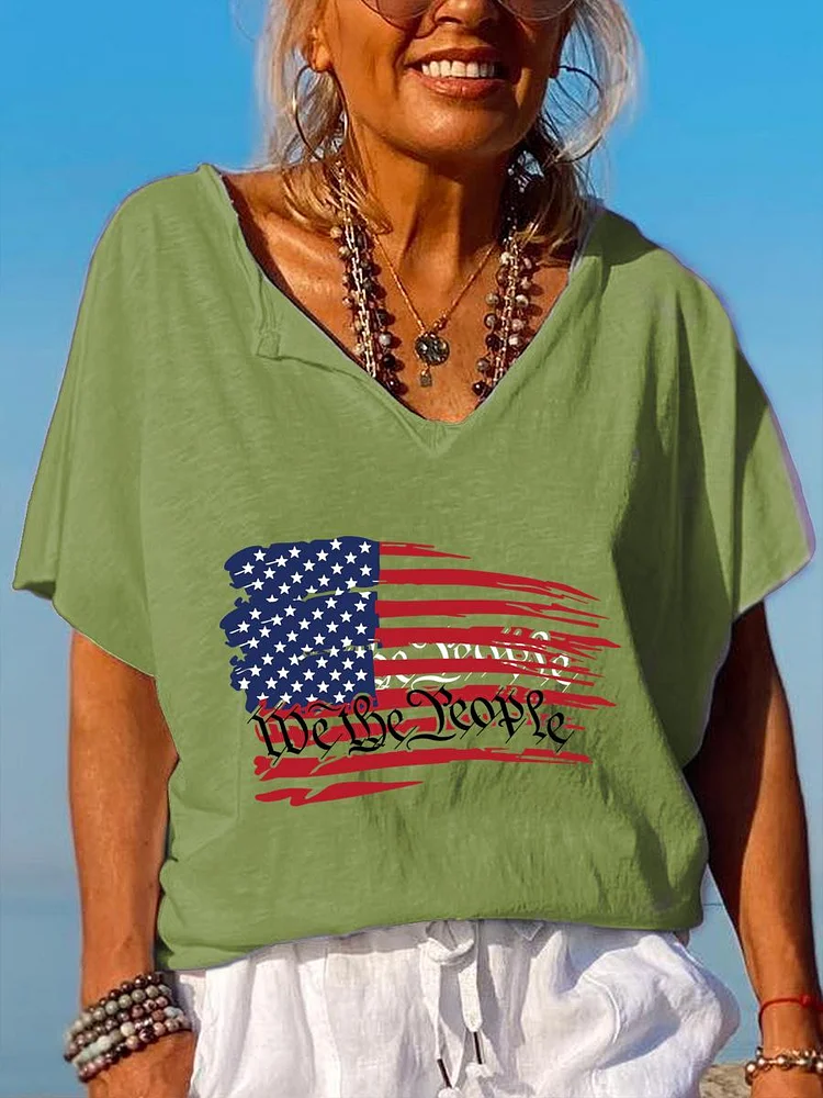 American Independence Day V Neck T-shirt-01986-Annaletters