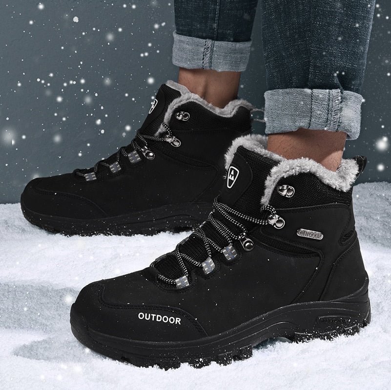 QZHSMY Boots For Men Winter 2021 Non-slip Warm Plush Snow Boots High Quality Synthesis Leather Hiking Ankle Boots Black