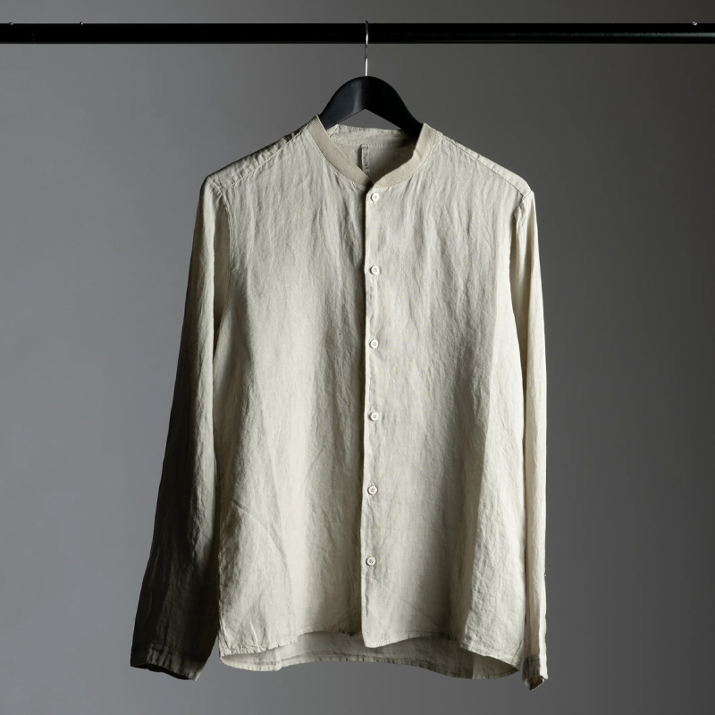 Men's Natural Linen Stand Collar Shirt