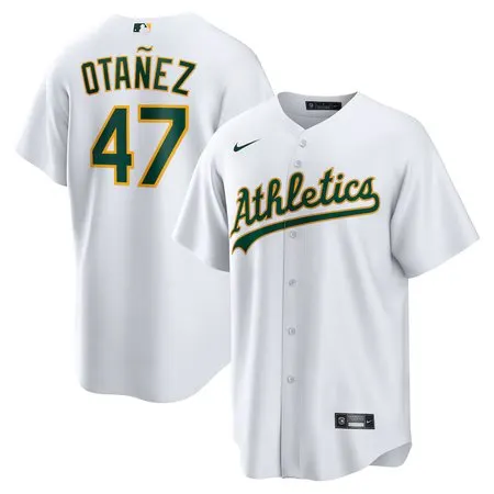 Men's Oakland Athletics #47 Michel Otanez  White Home Replica Jersey