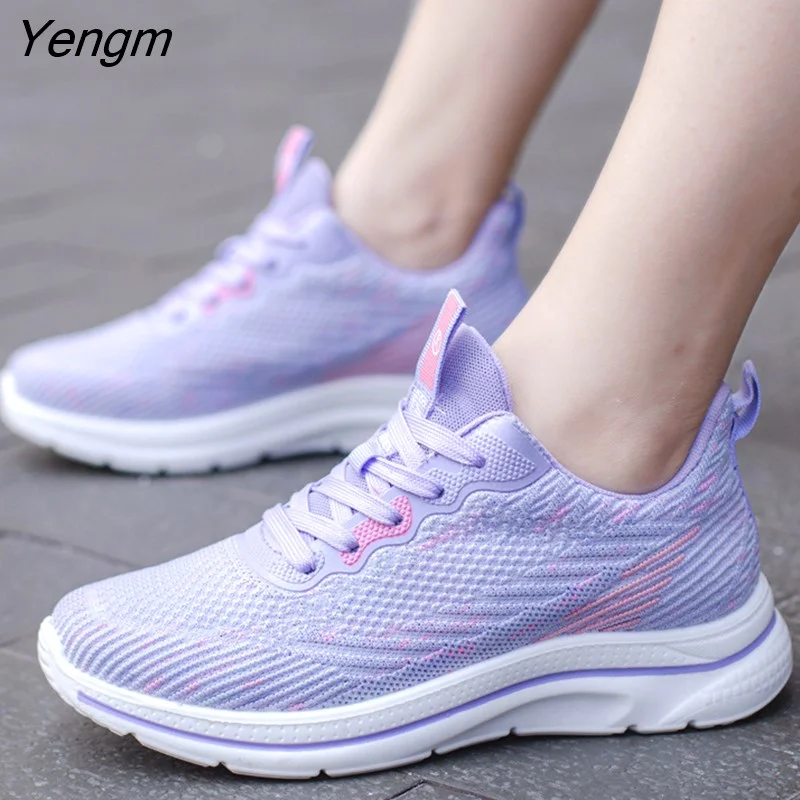 Yengm Women Shoes Autumn New Breathable Mesh Sneakers Fashion Lace Up Light Comfortable Sport Casual All-match Ladies Vulcanized Shoes