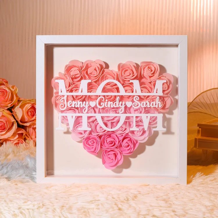 Personalized Flower Shadow Box Custom Name & Text Heart Rose Frame Decorations Mother's Day Gift for Her