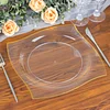 10 Pack | 8" Clear / Gold Wavy Rim Modern Square Plastic Dessert Plates, Disposable Salad Appetizer Party Plates