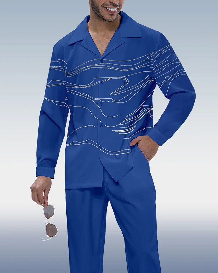 Men's Art Print Two-Piece Long Sleeve Walking Set 218