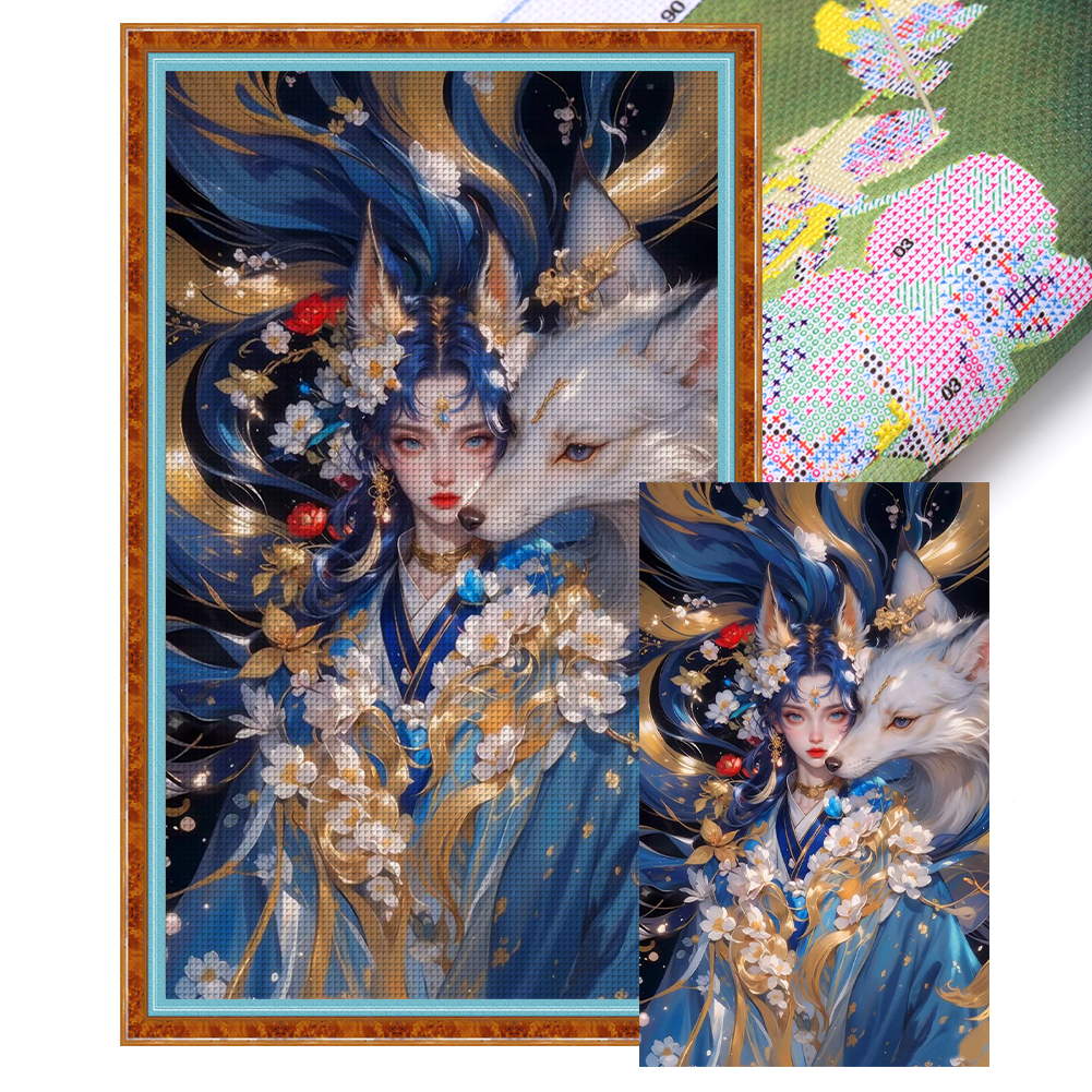 Fox And Girl Full 11CT Pre-stamped Canvas(40*65cm) Cross Stitch