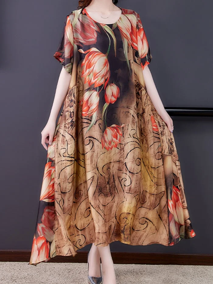 Fashion Print Irregular Flowy Dress