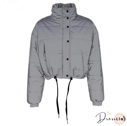 JESSIC Winter Fashion Reflective Short Warm Women Coat Jackets Short Jacket Top Gray Color New Ladies Parka Spring Ladies Coat