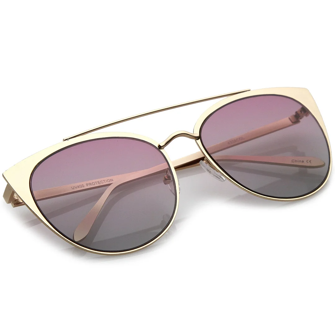 Women's Oversize Metal Crossbar Colored Flat Lens Cat Eye glasses 61mm