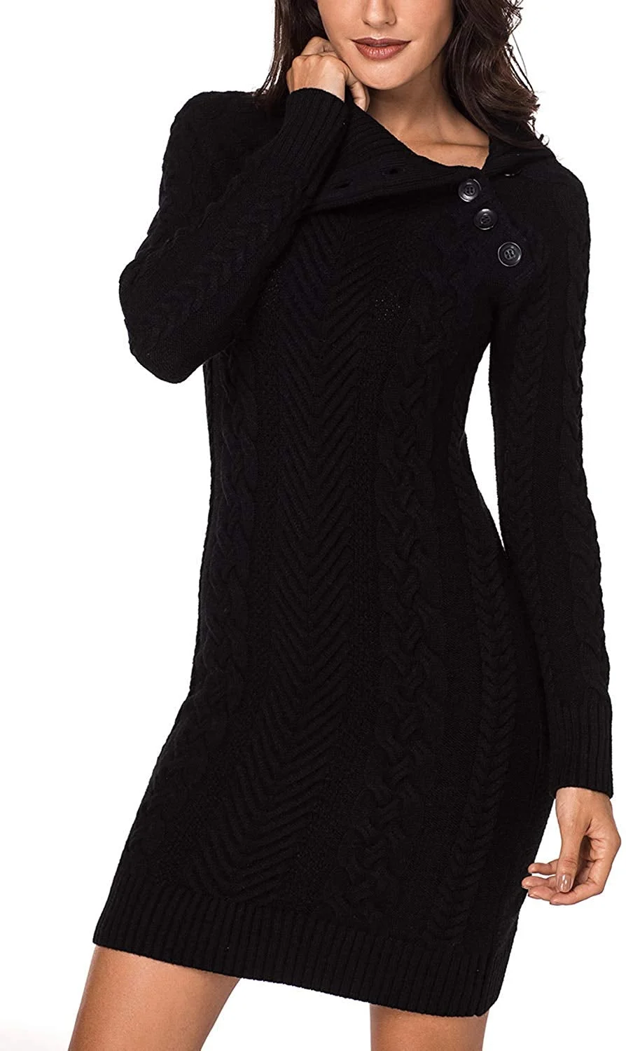 Womens Turtleneck Long Sleeve Elasticity Chunky Cable Knit Pullover Sweaters Jumper with Pockets