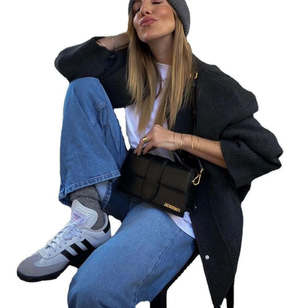 Uveng Uveng New Women's Casual Color Collar Single Buckle Large Pocket Loose Comfortable Long-Sleeved Jacket