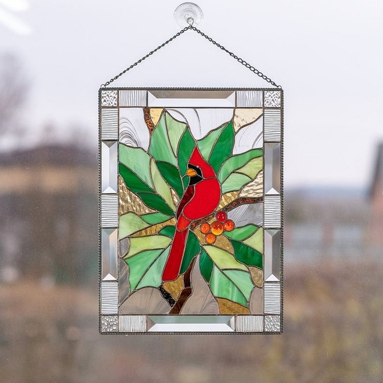 🎉New Years Sale - 75% Off - Cardinal Stained Window Panel🦜🦜
