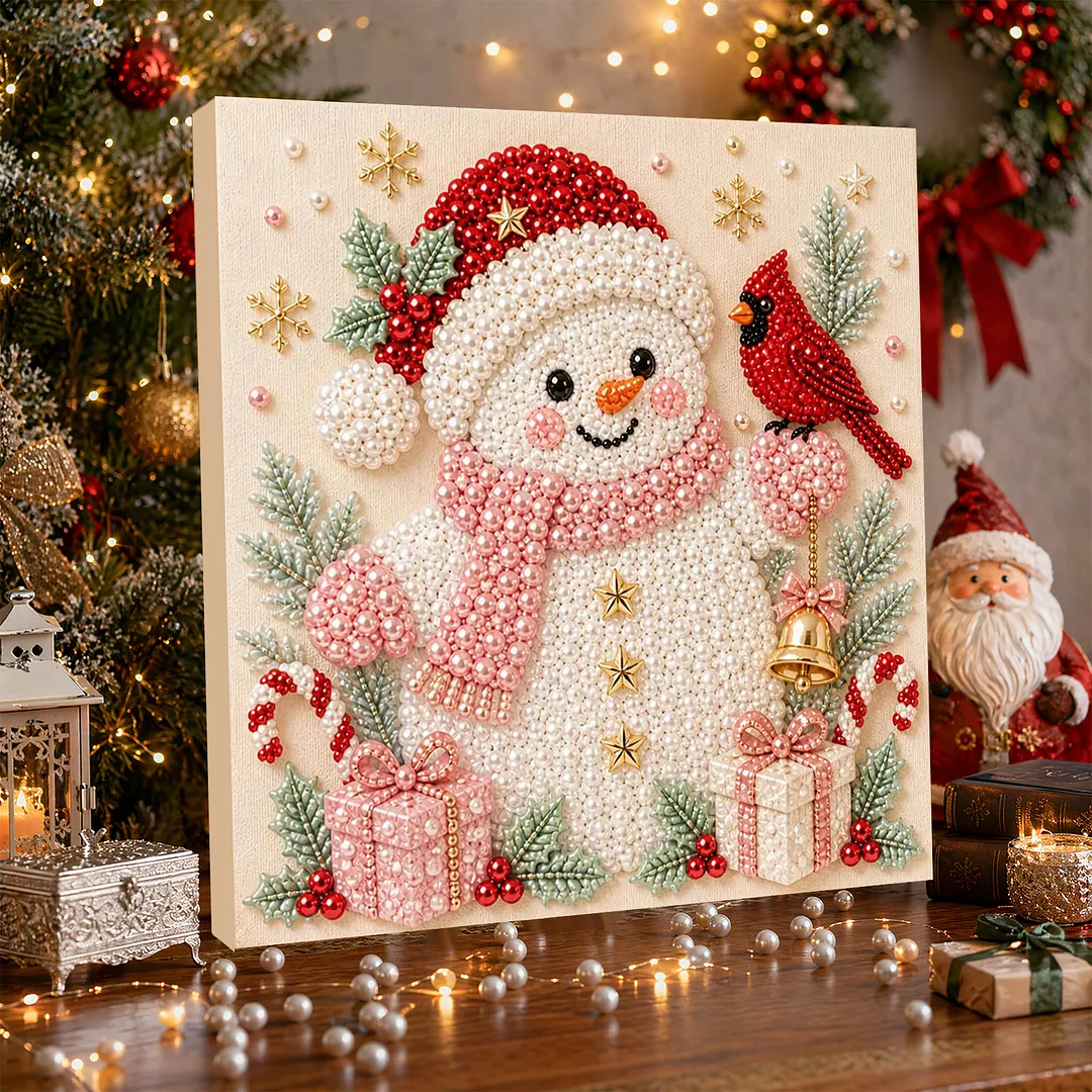 Framed Pearl Bead Painting Kit Snowman Christmas 7.87x7.87in