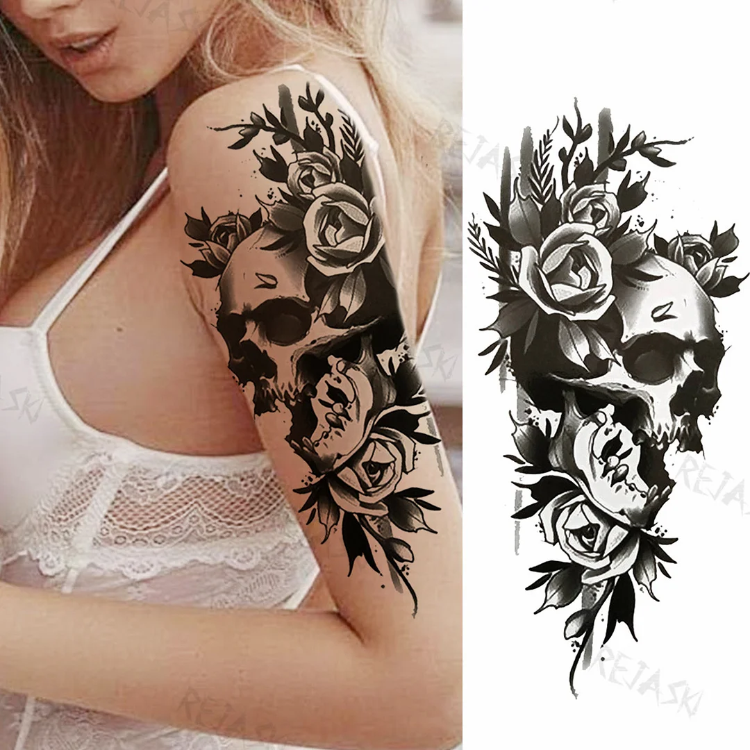 Sdrawing Big Lion Crown Temporary Tattoos For Men Women Tiger Flower Cross Skull Realistic Fake Tattoo Body Art Tatoo Sticker