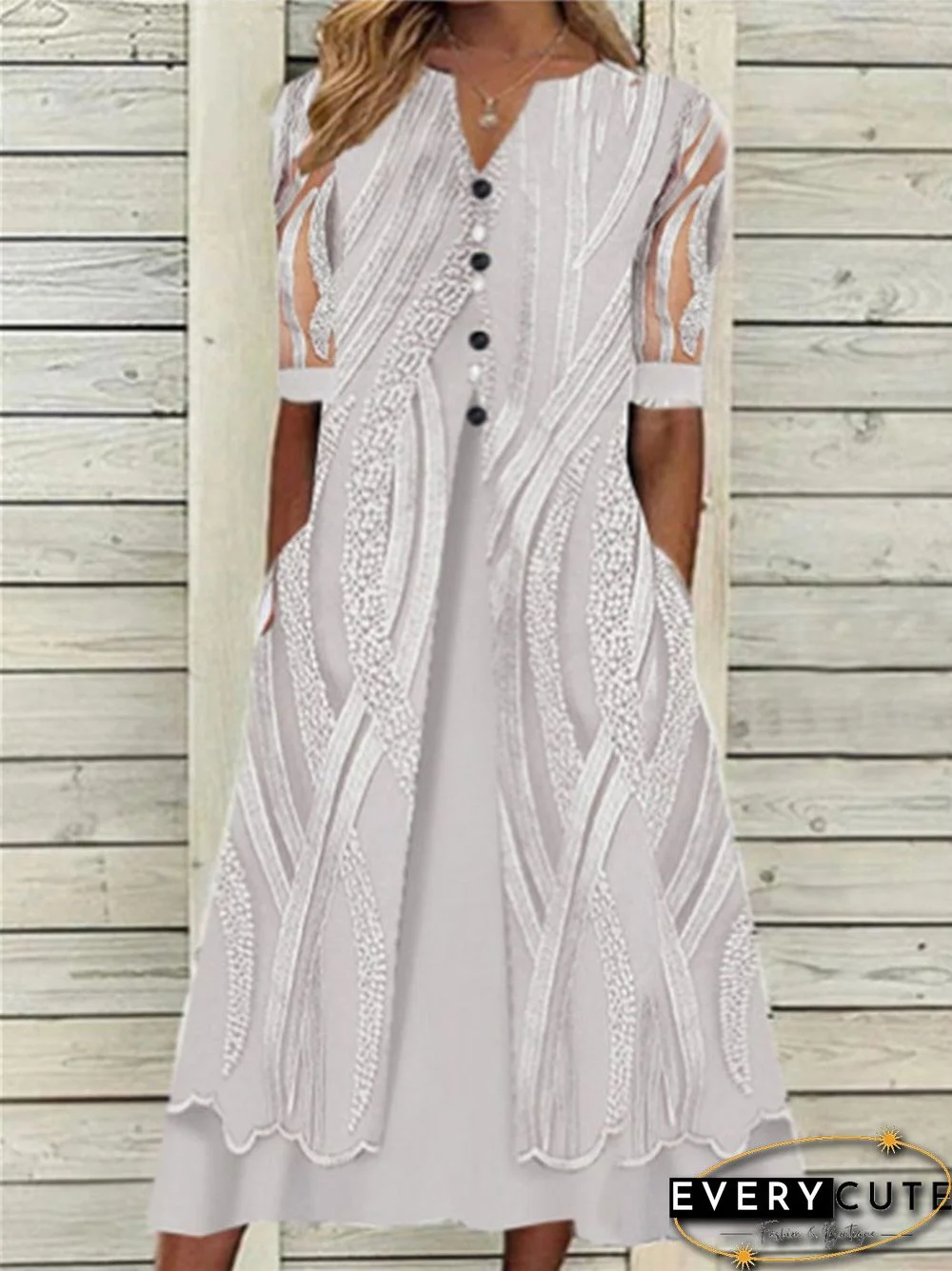 Women's Colorblock V-neck Short Sleeve Midi A-line Casual Dress