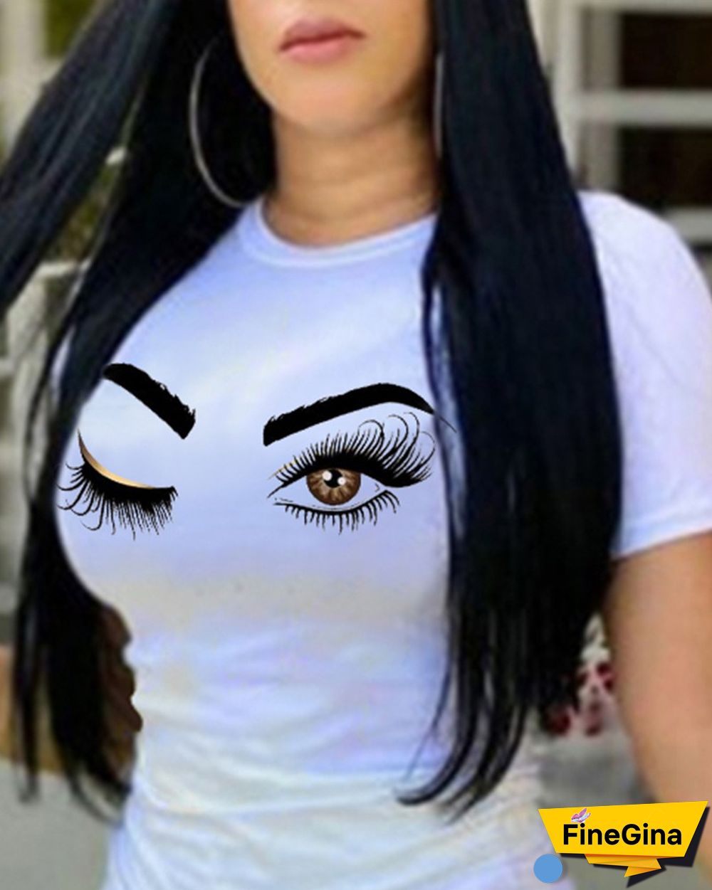 Eye Printed Plain White Blouse & Plain Black Shorts Two Pieces of Set